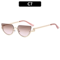 Cat eye sunglasses with gold metal frame and gradient brown to pink lenses, style C7 - Gold Frame Tea Pink Gradient Lens
