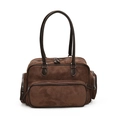 Grand sac à bandoulière en daim marron vintage avec double poignée et poches zippées - Marron