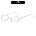 Modern rectangular semi-rimless sunglasses with silver metal frame and ring detail - Silver Frame Gradient Silver Lens (C8)