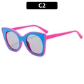 Fashionable cat-eye sunglasses with bold pink and light blue color-blocking frame - Blue Frame Red Leg Light Grey Lens (C2)