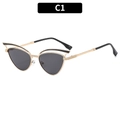 Schicke Cat-Eye-Sonnenbrille mit goldenem Metallrahmen und schwarzen Akzenten in C1 - C1-Gold Grau