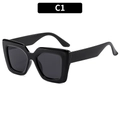 Women's vintage chunky square sunglasses in glossy black frame with dark grey lenses - Black Frame Grey Lens