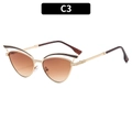 Cat eye sunglasses for women with golden metal frames and brown gradient lenses - C3-Gold Double Tea