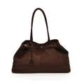 Bolso tote minimalista de gamuza marrón oscuro de gran capacidad con correas - Marrón