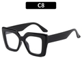 Women's vintage thick black square frame glasses with transparent lenses, C8 style - Black Frame Clear Lenses
