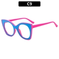 Cat eye glasses in pink and sky blue color block resin frame with clear lenses - Blue Frame Red Leg Clear Lens (C9)