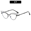 Schicke schwarze Cat-Eye-Brille aus Metall mit ausgeschnittenen Katzenohren und Klarglas - C7-Schwarz Klar