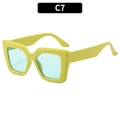 Square lemon yellow sunglasses with light blue lenses in a retro pop art style C7 - Light Green Frame Green Lens