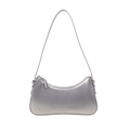 Bolso baguette minimalista de cuero plateado metalizado con correa de hombro fina - Plateado