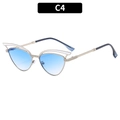 Cat-Eye-Sonnenbrille mit goldener Metallfassung, hohlen Flügeln und blauen Verlaufsgläsern - C4-Silber Doppelblau