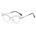 Cat-Eye-Metallbrille in Champagnergold mit strukturiertem Hohlraum-Design und schwarzen Bügeln - C9-Silber Klar