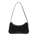 Bolso de hombro hobo negro brillante con letras blancas y correa de cuero - Negro
