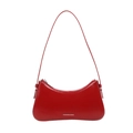 Bolso hobo de cuero rojo para mujer con cremallera plateada y silueta de media luna - Rojo