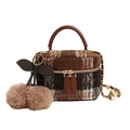 Mini borsa vintage in tweed a quadri con ciondolo a ciliegia e tracolla a catena - Marrone
