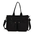 Versatile black multi-pocket tote bag with adjustable shoulder straps and canvas texture - Black