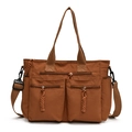 Caramel multi-pocket shoulder tote bag made of durable nylon with adjustable strap - Tan