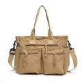 Borsa tote kaki multitasche in nylon resistente con tracolla regolabile - Cachi