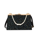 Elegante schwarze Glitzer-Abendtasche mit weißem Perlengriff und goldenem Rahmen - Schwarz