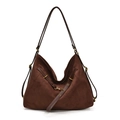 Sac cabas en daim marron foncé avec bandoulières en cuir et détails en métal doré - Marron