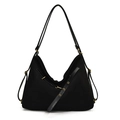 Grand sac cabas en toile noire avec bandoulières en cuir et détails dorés - Noir