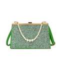 Elegante smaragdgrüne Abendtasche mit Glitzerpailletten und Perlengriff - Grün