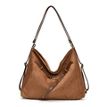 Sac hobo vintage en suédine marron avec lanières en cuir et boucles dorées réglables - Marron