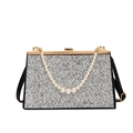 Elegante silberne Pailletten-Abendtasche mit Perlengriff und Goldmetallrand - Silber