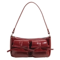 Retro weinrote PU-Leder Achseltasche mit glänzendem Finish und Schleifendetail - Burgunderrot