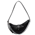 Borsa a mezzaluna nera con stampa coccodrillo, catena argento e fibbia decorativa - Motivo Coccodrillo Nero