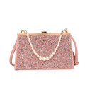 Rosa Pailletten-Abendtasche mit Perlenhenkel und langem Umhängeriemen aus Leder - Rosa