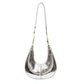 Silver metallic hobo bag with pleated texture and adjustable shoulder strap for women - Silver