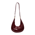 Fashionable wine red crescent dumpling shoulder bag with glossy crinkle leather finish - Red