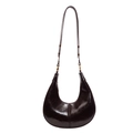 Chic dark crescent underarm bag with vintage wrinkled texture and adjustable strap - Brown