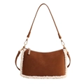 Borsa sottobraccio in finta pelle scamosciata marrone con bordo in peluche bianco - Marrone