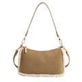 Borsa a tracolla minimalista in ecopelle con bordo in lana di agnello e dettagli dorati - Verde