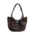 Deep coffee brown ruched tote bag with beaded detail in premium matte leather finish - Brown
