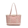 Grande borsa tote rosa con dettagli in peluche e goffratura floreale invernale - Rosa