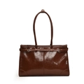 Sac cabas en cuir ciré marron foncé avec boucle vintage et bandoulière chic - Marron