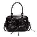 Borsa a mano vintage marrone scuro in pelle PU con fiocchi e finitura lucida - caffè