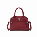Deep red lychee grain leather handbag with silver lock buckle on a clean white background - Burgundy