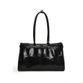 Sac cabas rétro en cuir verni noir avec texture plissée brillante et boucle métallique - Noir