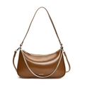 Brown faux leather underarm bag with NO FILTER print and silver chain strap details - Deer Brown