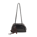 Glossy black PU shoulder bag with cute dog and chocolate charms in a retro style - Black