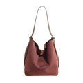 Dark brown suede hobo tote bag featuring a premium matte finish and golden twist lock - Brown