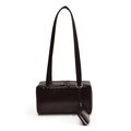 Deep brown glossy shoulder bag in bowling style with a small decorative coin purse - Brown