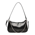 Minimalist black faux leather underarm bag with NO FILTER text and silver chain - Black