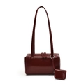 Polished burgundy square tote bag with slender straps and matching mini coin purse pouch - Red