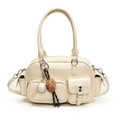 Grand sac fourre-tout crème vintage avec plusieurs poches et porte-clés de sport - Blanc avec pendentif baseball