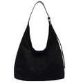 Bolso Hobo minimalista de ante negro con correa ajustable y detalle de hebilla de plata - Negro