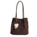 Retro large capacity brown faux suede tote bag with plush heart charm for women - With Pendant / Brown